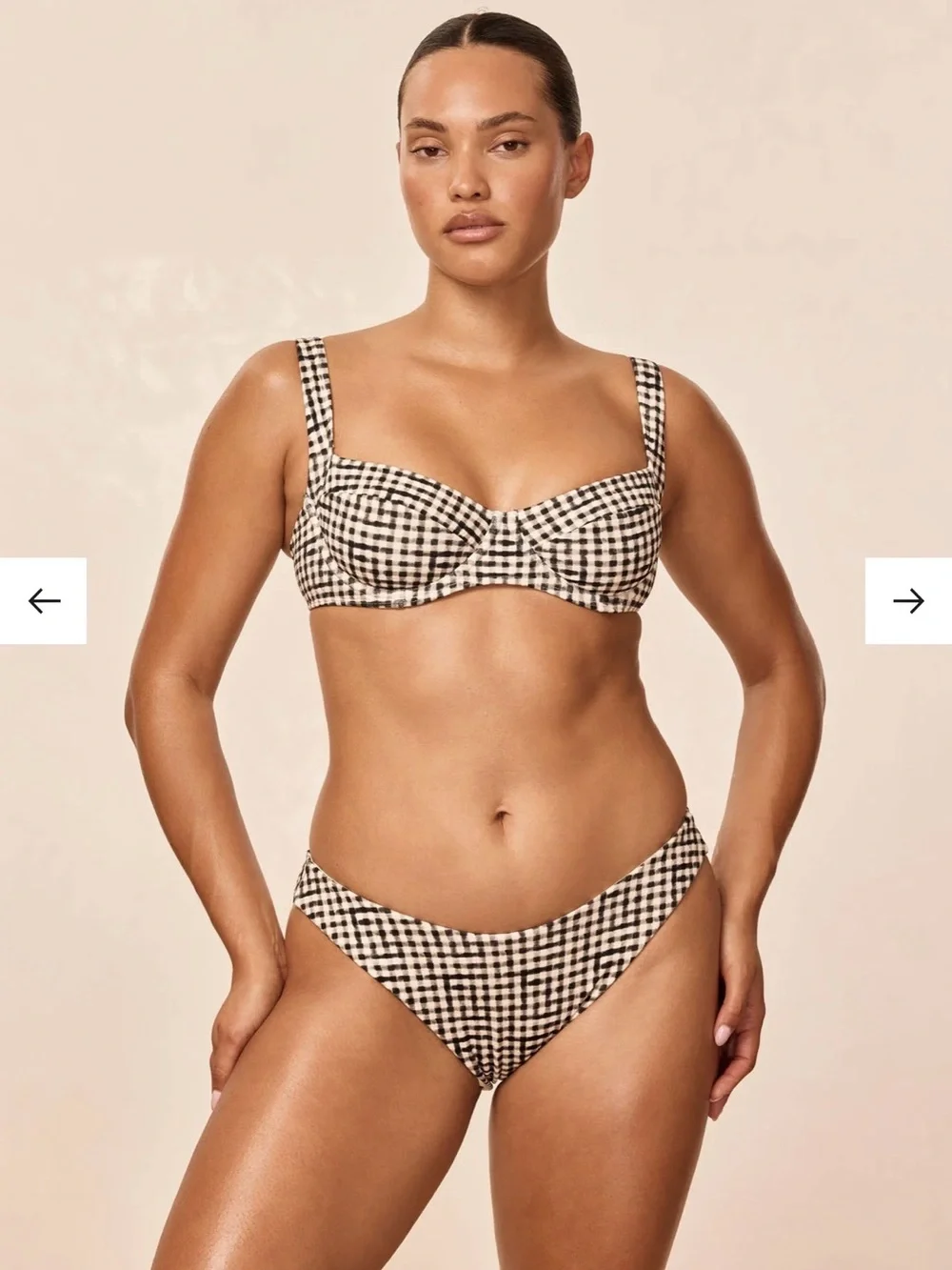 Monday Swimwear Gingham Bikini Bottom in Black and Cream
